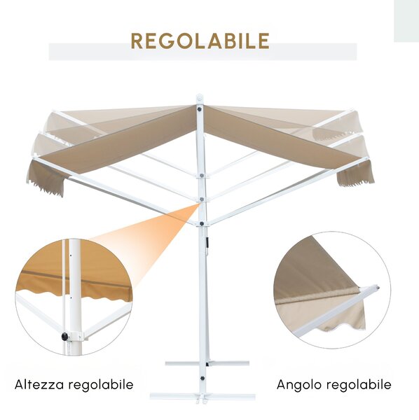 Tenda da sola Manuale con 4 bracci laterali e Base, Inclinazione regolabile e Struttura in acciaio, 3 x 3 m, Bianco | Aosom Italy