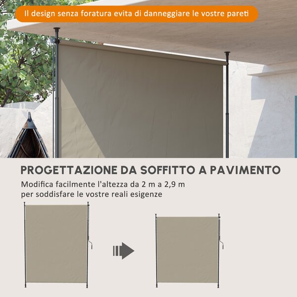 Tenda da sola Regolabile in Altezza con Manovella, Tendone Laterale e Telaio Metallico, senza Foratura, 2 x 2,15-3,05 m, Sabbia | Aosom Italy