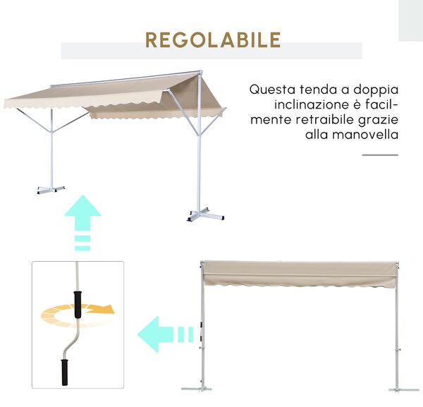Tenda da sola Manuale con 4 bracci laterali e Base, Inclinazione regolabile e Struttura in acciaio, 3 x 3 m, Bianco | Aosom Italy
