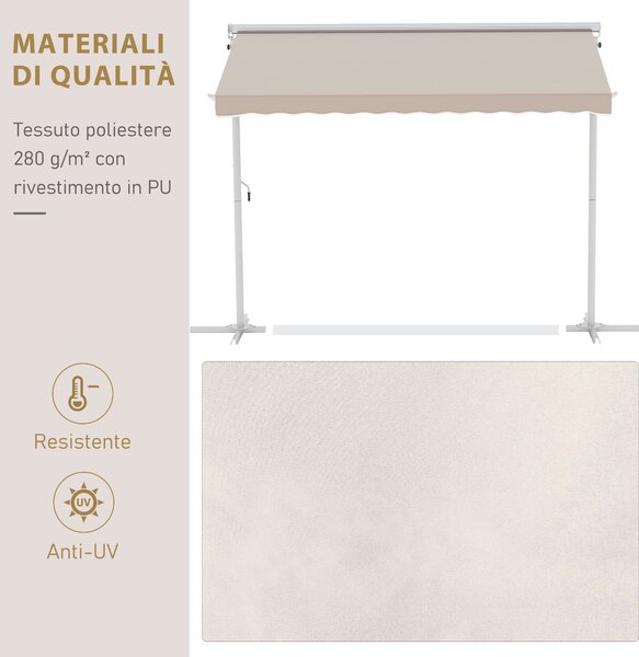 Tenda da sola Manuale con 4 bracci laterali e Base, Inclinazione regolabile e Struttura in acciaio, 3 x 3 m, Bianco | Aosom Italy