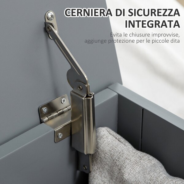 HOMCOM Contenitore Multiuso con cerniere di sicurezza e 2 maniglie laterali, Baule portaoggetti in legno, 81 x 40 x 46 cm, grigio | Aosom Italy
