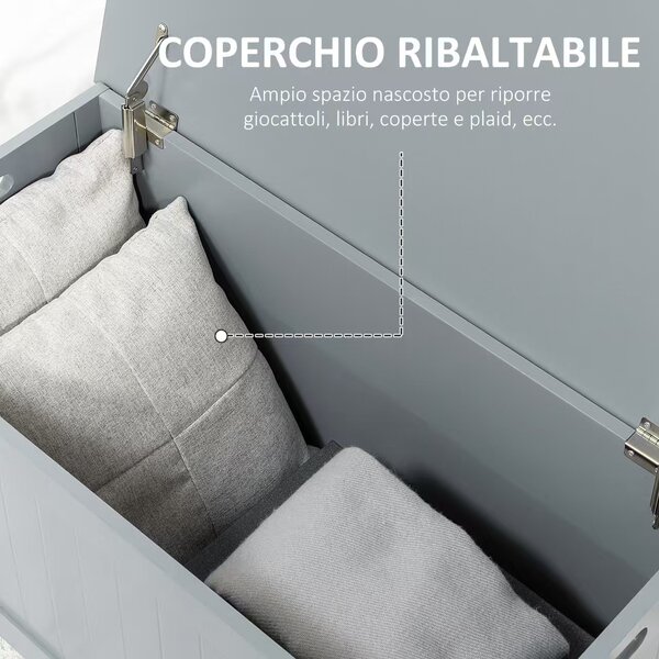 HOMCOM Contenitore Multiuso con cerniere di sicurezza e 2 maniglie laterali, Baule portaoggetti in legno, 81 x 40 x 46 cm, grigio | Aosom Italy