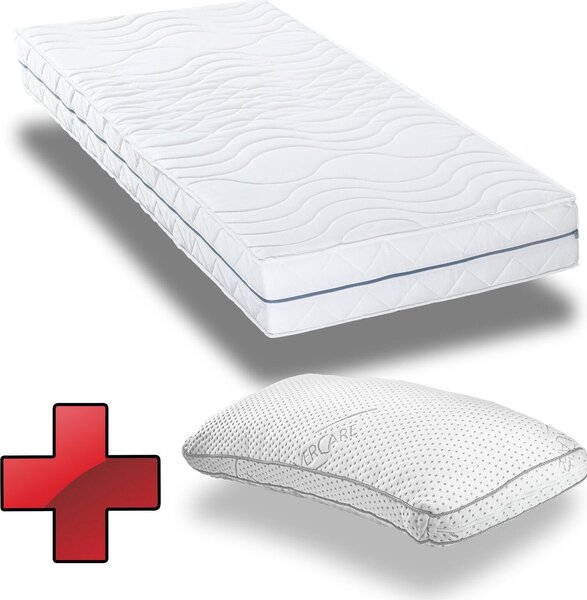 Materasso ergonomico Supportho Premium in schiuma fredda 80 x 200 cm, altezza 18 cm, livello di rigidità H2/H3 + cuscino comfort viscoelastico Supportho 40 x 80 cm