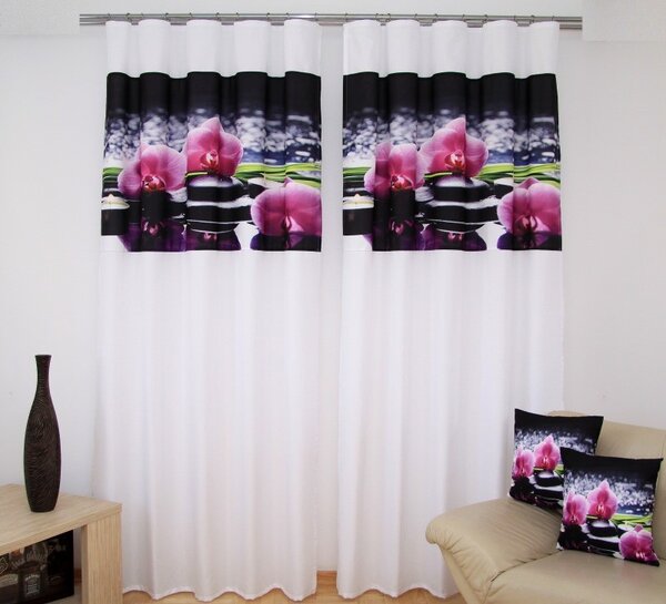 Elegante tenda con motivo orchidea nera e rosa Larghezza: 160 cm | Lunghezza: 250 cm (ci sono 2 pezzi nel set)