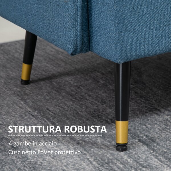 HOMCOM Divano Moderno 2 Posti con Cuscini Imbottiti e Gambe in Acciaio, 139x68x80cm, Tessuto Blu Scuro | Aosom Italy