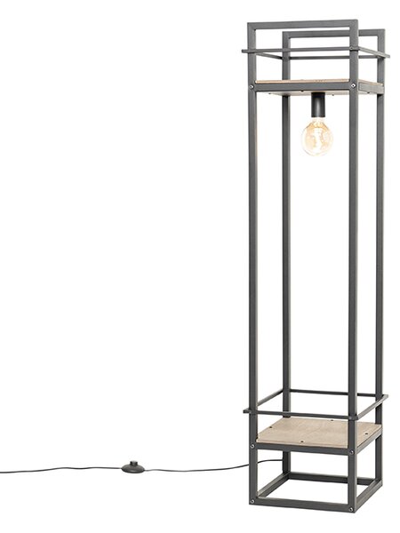 Lampada da terra industriale nera con legno - Cage Rack