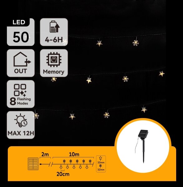 Aigostar - Catena solare a LED 50 LED / 8 modalità 12 m IP65 bianco caldo