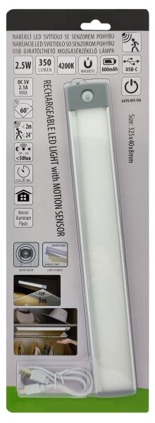 Luce LED ricaricabile per mobili con sensore LED/2,5W/5V USB 800mAh 4200K 32,5 c