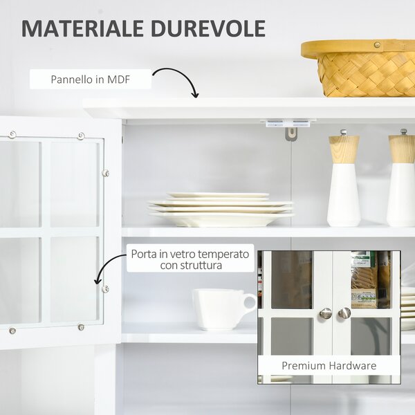 HOMCOM Mobile Cucina Dispensa per Cucina e Sala da Pranzo con 2 Armadietti, Ripiani Regolabili e Piano d'Appoggio, in MDF, 68.6x40x164 cm, Bianco