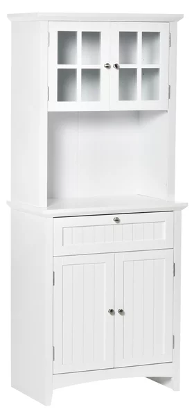 HOMCOM Mobile Cucina Dispensa per Cucina e Sala da Pranzo con 2 Armadietti, Ripiani Regolabili e Piano d'Appoggio, in MDF, 68.6x40x164 cm, Bianco