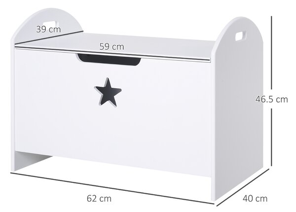 HOMCOM Contenitore per Giochi in Legno con Coperchio, Cerniera di Sicurezza e Maniglie Intagliate, 62x40x46.5cm, Bianco, Baule Bambini | Aosom