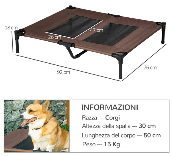 PawHut Brandina per Cani in Metallo e Tessuto Oxford Traspirante, 92x76x18cm Marrone e Nero|Aosom