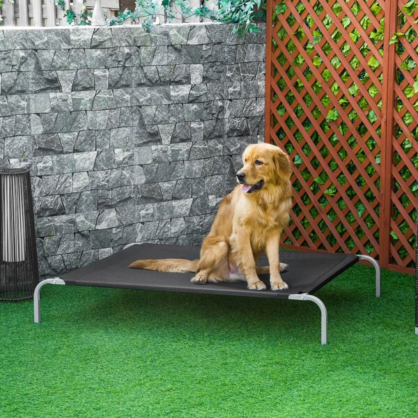 PawHut Lettino per Cani da Interno ed Esterno, Cuccia Estiva Brandina per Cani, Tessuto Traspirante Nero, 130x90x20cm