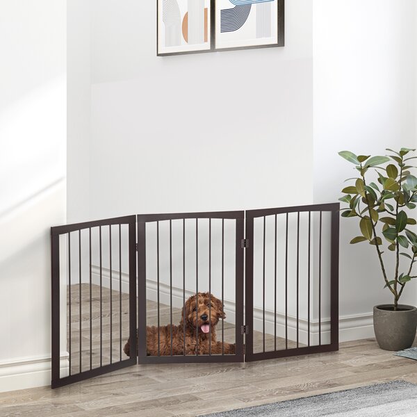 PawHut Cancellino Portatile da 3 Sezioni per Cani e Animali Domestici Divisorio di Sicurezza Pieghevole, 160x1.2x76 cm, Marrone|Aosom