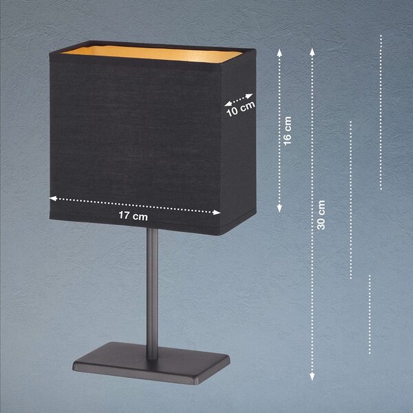 Lampada da tavolo nera con paralume in tessuto (altezza totale 30 cm) Kate – Fischer & Honsel