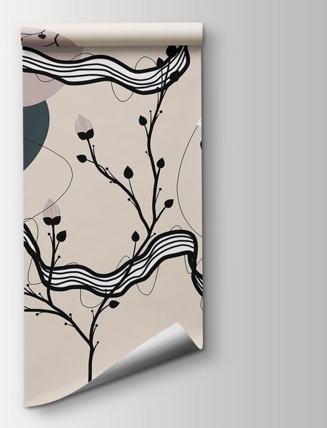 Carta da parati Disegno di un albero con fiori e foglie, Carta da parati lastrazione, Carta da parati popolare, t00706 - Tapeko.it
