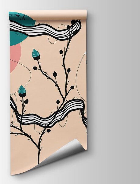 Carta da parati Disegno di un albero con fiori e foglie, Carta da parati lastrazione, Carta da parati popolare, t00706v1 - Tapeko.it