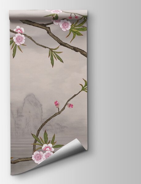 Carta da parati Ramo di albero con fiori rosa, Carta da parati Alberi, Carta da parati popolare, t00694 - Tapeko.it