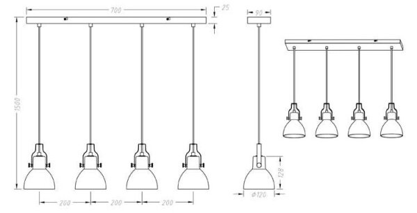 Trio - Lampadario su filo GINELLI 4xE14/28W/230V