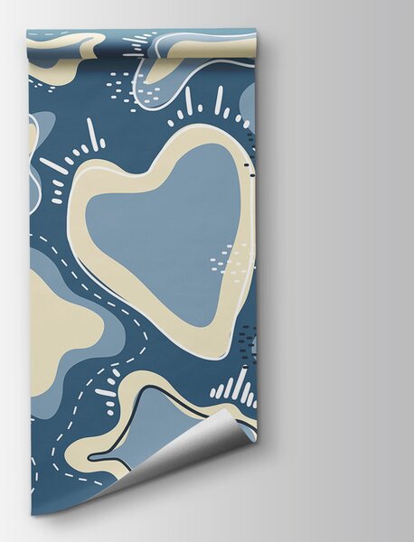 Carta da parati Sfondo blu e bianco con forme bianche e gialle, Carta da parati lastrazione, Carta da parati popolare, t00715v2 - Tapeko.it
