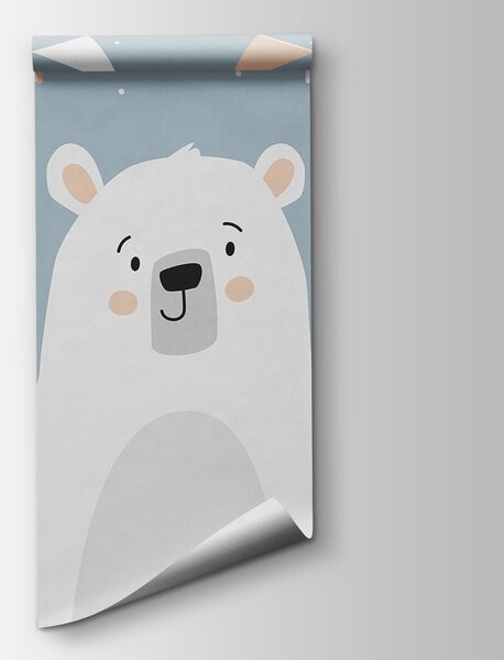 Carta da parati Orso bianco su sfondo blu, Carta da parati animali, Carta da parati popolare, t00710 - Tapeko.it