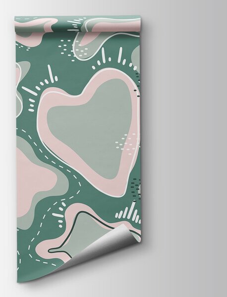 Carta da parati Gruppo di forme rosa e bianche, Carta da parati lastrazione, Carta da parati popolare, t00715 - Tapeko.it