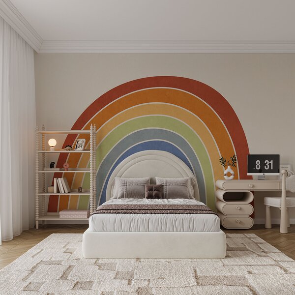 Carta da parati Arcobaleno su sfondo bianco, Carta da parati lastrazione, Carta da parati popolare, t00722 - Tapeko.it