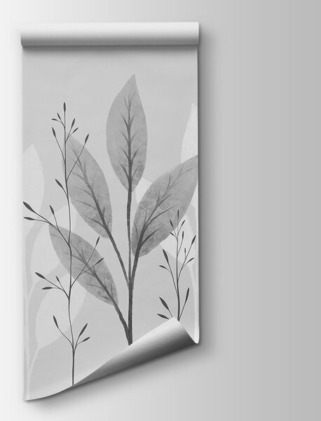 Carta da parati Elegante disegno botanico in bianco e nero, Carta da parati Natura, Carta da parati popolare, t00723v2 - Tapeko.it