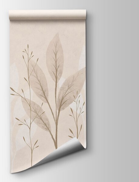 Carta da parati Foglie delicate su uno sfondo tenue, Carta da parati Foglie, Carta da parati popolare, t00723 - Tapeko.it