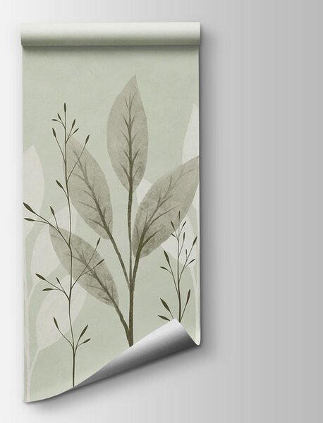 Carta da parati - Foglie tranquille su uno sfondo tenue, Carta da parati Natura, Carta da parati popolare, t00723v1 - Tapeko.it