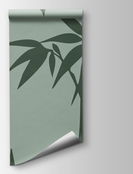 Carta da parati Foglie di bambù verdi su sfondo grigio, Carta da parati Natura, Carta da parati popolare, t00724v1 - Tapeko.it