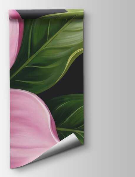 Carta da parati Mazzo di fiori rosa con foglie verdi, Carta da parati Floreale, Carta da parati popolare, t00725v1 - Tapeko.it