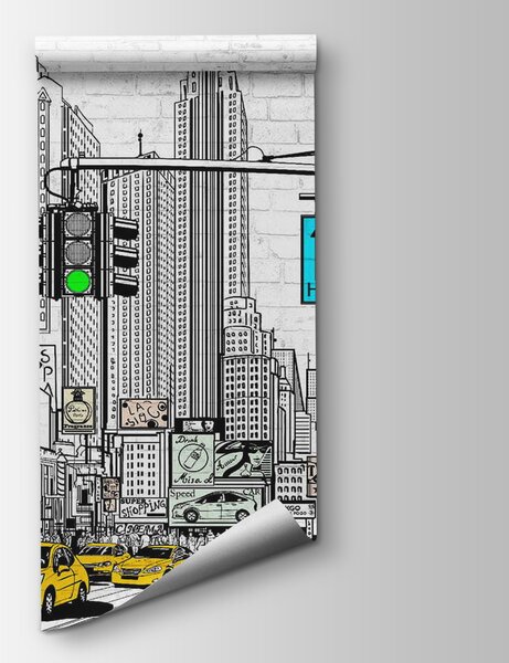 Carta da parati Disegno di una strada cittadina con auto ed edifici, Carta da parati per Ragazzo, Carta da parati popolare, u21095 - Tapeko.it