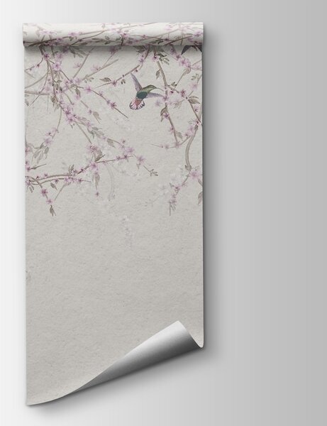 Carta da parati Pittura di uccelli su un ramo d'albero, Carta da parati Floreale, Carta da parati popolare, u58941v2 - Tapeko.it