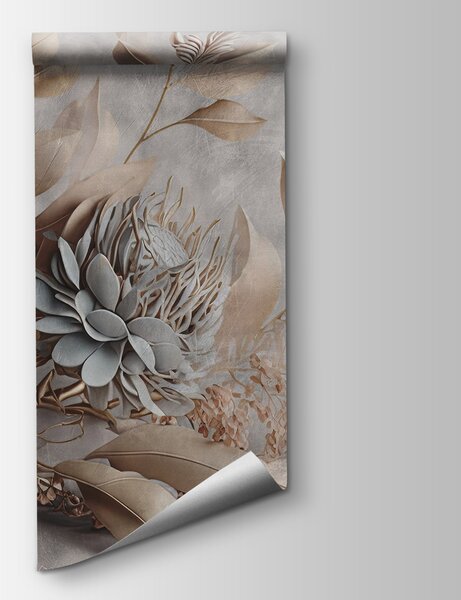 Carta da parati Eleganti fiori di carta e foglie delicate, Carta da parati 3d fiori, Carta da parati popolare, u93939 - Tapeko.it