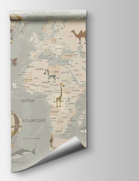 Carta da parati Mappa del mondo con aerei e mongolfiere, Carta da parati per Bambini, Carta da parati popolare, u79995 - Tapeko.it