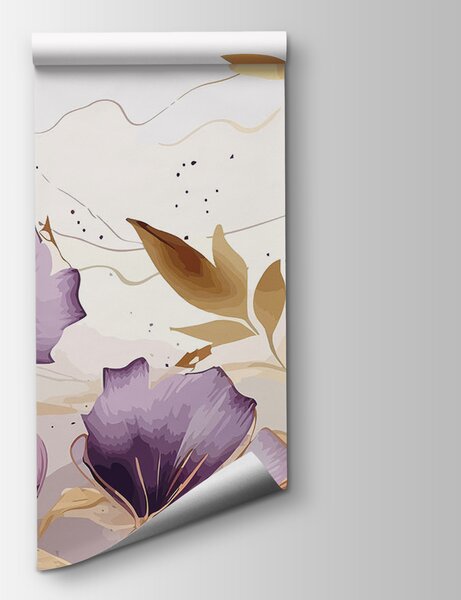 Carta da parati Pittura di fiori viola, Carta da parati acquerello sul muro, Carta da parati popolare, u96954 - Tapeko.it