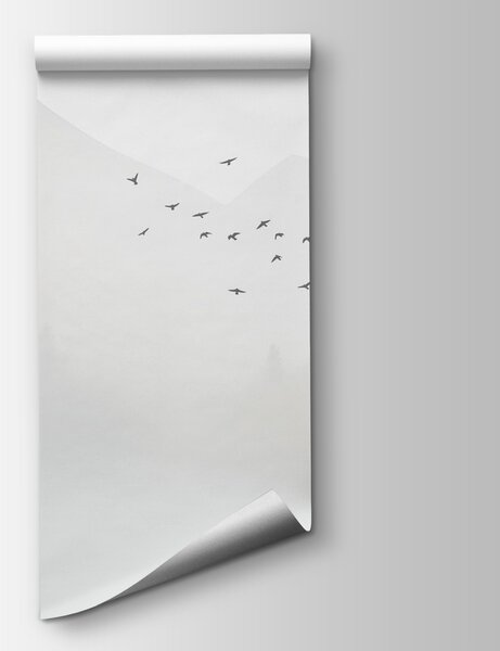 Carta da parati Uccelli in volo su una foresta nebbiosa, Carta da parati Natura, Carta da parati popolare, w08756 - Tapeko.it