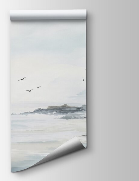 Carta da parati Uccelli in volo su una spiaggia rocciosa, Carta da parati Natura, Carta da parati popolare, w02680 - Tapeko.it