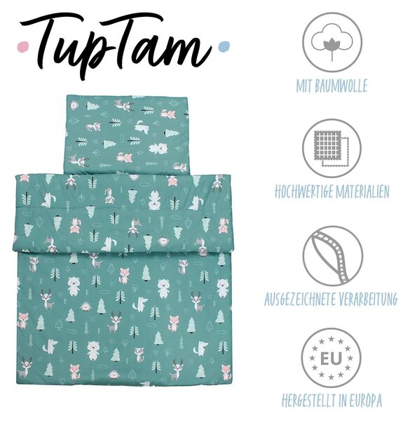 Set di piumoni per bambini TupTam con motivi, composto da piumone per tutte le stagioni, copriletto e cuscino piatto (2 pezzi), colore: Foresta / Volpe / Capriolo / Riccio / Orsetto / Verde, dimensioni: 135x100 cm