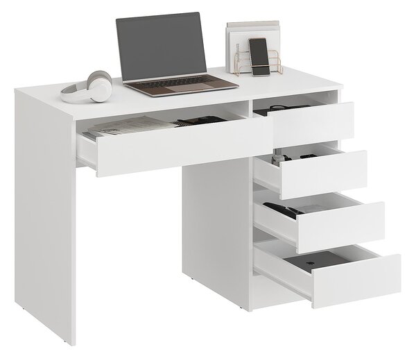 Scrivania KOMTO bianca a 5 cassetti – scrivania per computer, scrivania da ufficio, scrivania per bambini con spazio contenitivo, scrivania per PC | Scrivania PLIO 110x53x78,5 cm