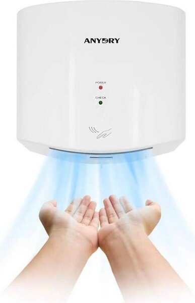 Anydry 2630S Asciugamani elettrico con fotocellula, asciugamani ad aria compatto, asciugamani professionale automatico a parete, involucro in plastica ABS, 1400-1650 W (bianco)
