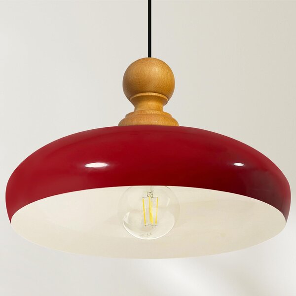 Androa Lampada a sospensione in legno 40 cm Lampada a 1 luce Lampada da sala da pranzo Industrial, plafoniera da interno in metallo Lampada industriale Vintage, lampada da cucina - Rosso