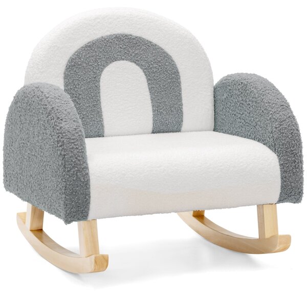 Costway Sedia dondolo per bambini con gambe in legno massiccio e cuscinetti antiscivolo, Poltrona a dondolo Grigio