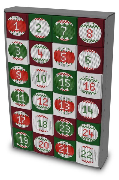 Itenga SET Calendario dell'Avvento da riempire - Cubo da 5 cm (esterno grigio) + adesivi Z28 + V15 (verde scuro, rosso scuro, bianco)