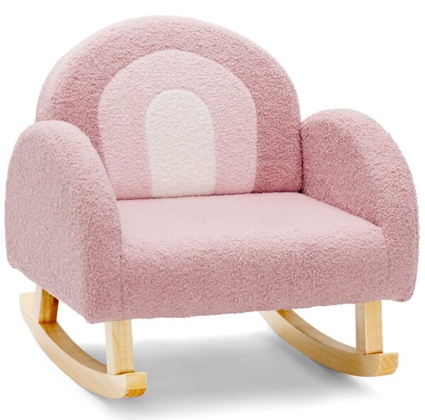 Costway Sedia dondolo per bambini con gambe in legno massiccio e cuscinetti antiscivolo, Poltrona a dondolo Rosa