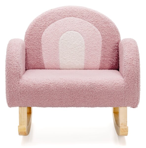 Costway Sedia dondolo per bambini con gambe in legno massiccio e cuscinetti antiscivolo, Poltrona a dondolo Rosa