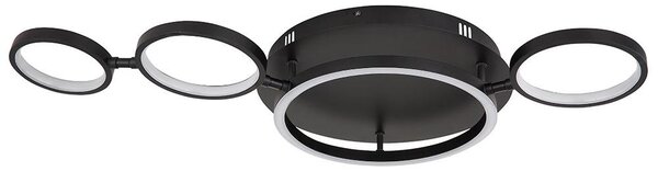 Plafoniera LED, girevole, 4 anelli, opale, nero, L 79 cm