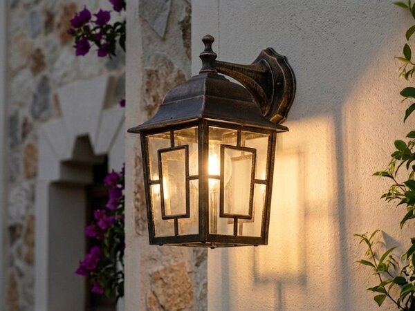 Lampada da esterno, lanterna da parete sospesa, color ruggine anticata con lampadina LED E27, altezza 30 cm