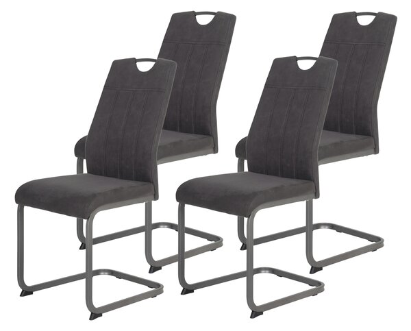 Hela Tische, set di 4 sedie da pranzo a sbalzo Christina - microfibra vintage antracite - schienale con maniglia - struttura in metallo grigio - portata 140 kg